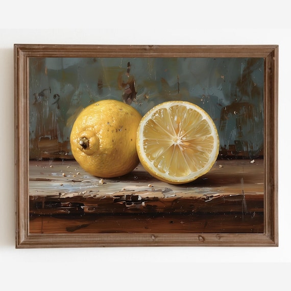 Lemon Art Print Country Kitchen Fruit Print Rustic Vintage Farmhouse Painting Print Wall Art