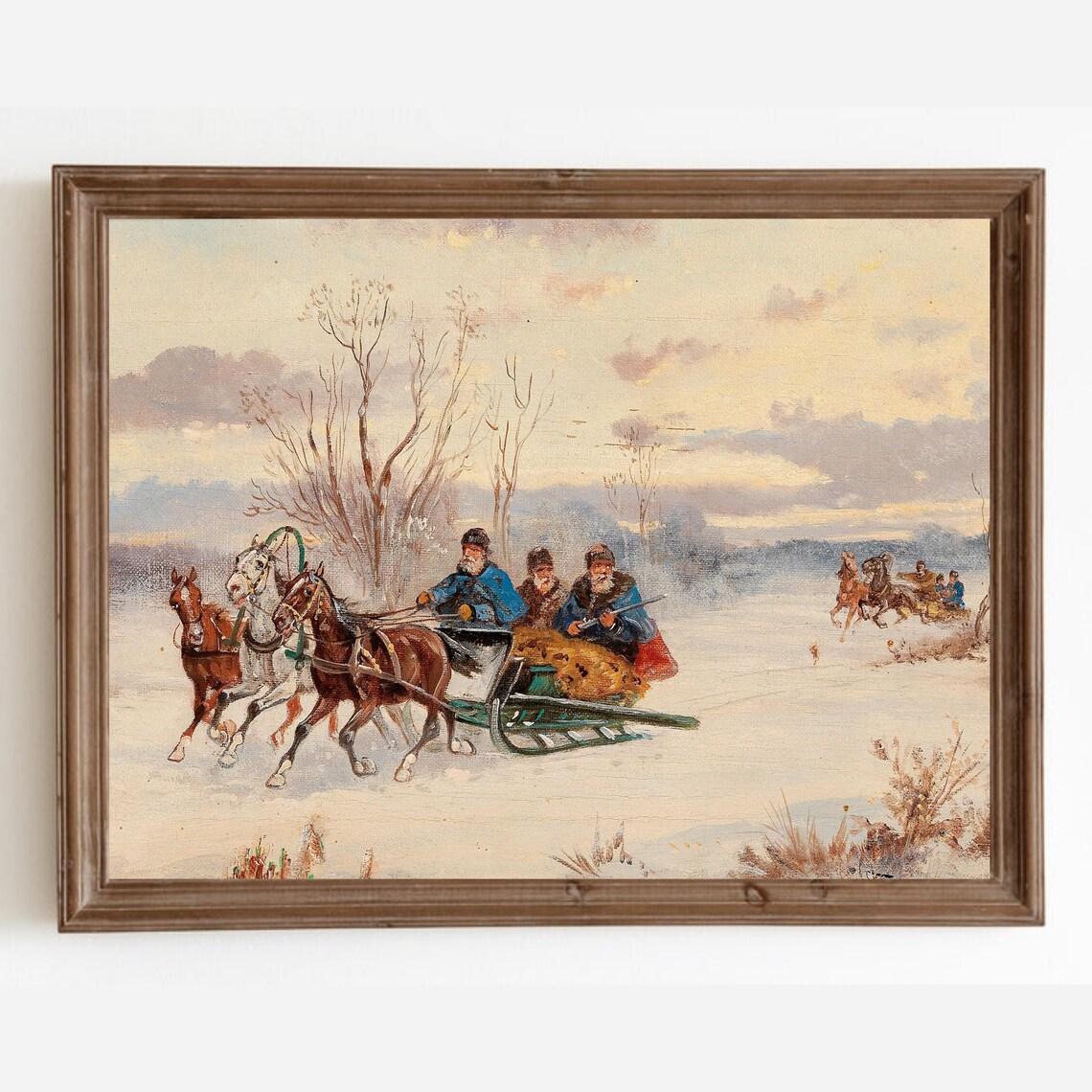 Vintage Sleigh Ride Christmas Winter Landscape Art Print - Image 2