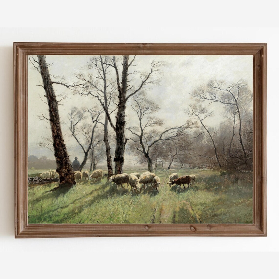 Vintage Shepherd and Sheep, Country Farmhouse Art Print