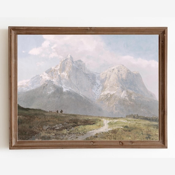 Vintage Mountain Landscape, Rustic Wall Art Print