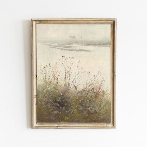 Country Landscape Painting, Antique Farmhouse Art Print