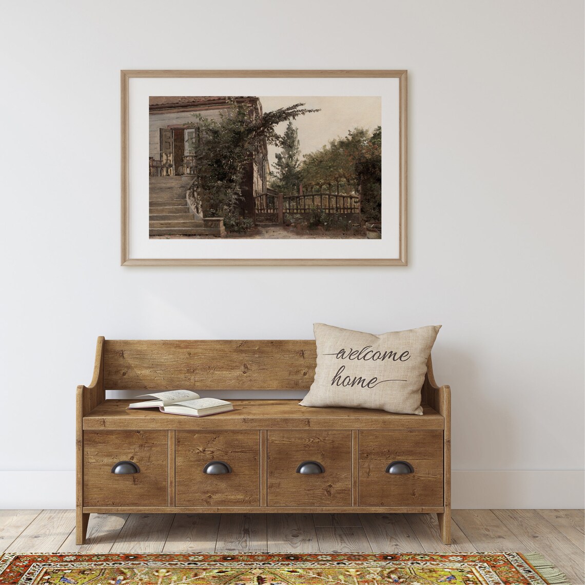 Vintage Farmhouse Landscape Art Print, Neutral Cottage - Image 2