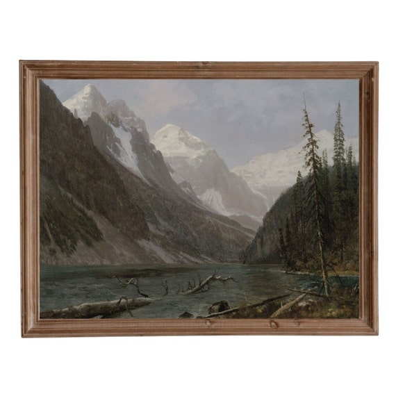 Rustic Lake Print Vintage Mountain Landscape Painting Country Decor Art Art