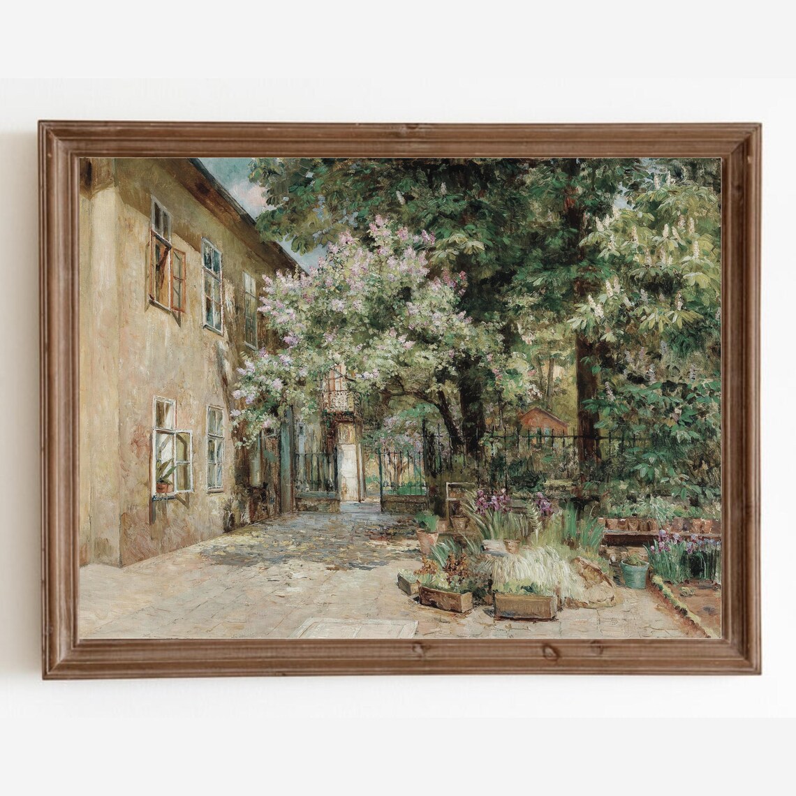 Vienna Courtyard Oil Painting, Vintage Landscape Print