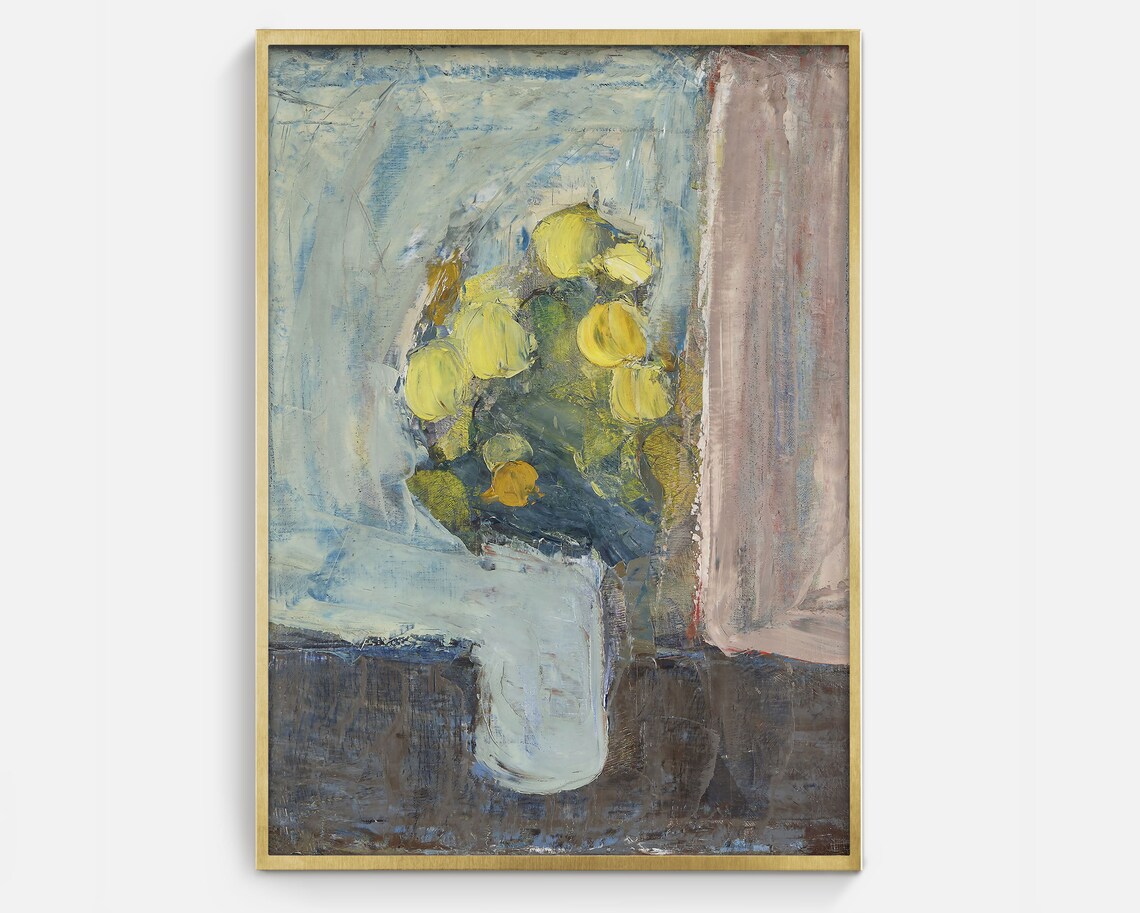 Floral Still Life Vase of Flowers, Vintage Art Print