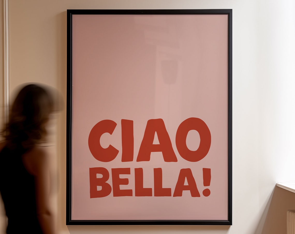 Ciao Bella Red Pink Retro Italian Typography Greeting Art Poster