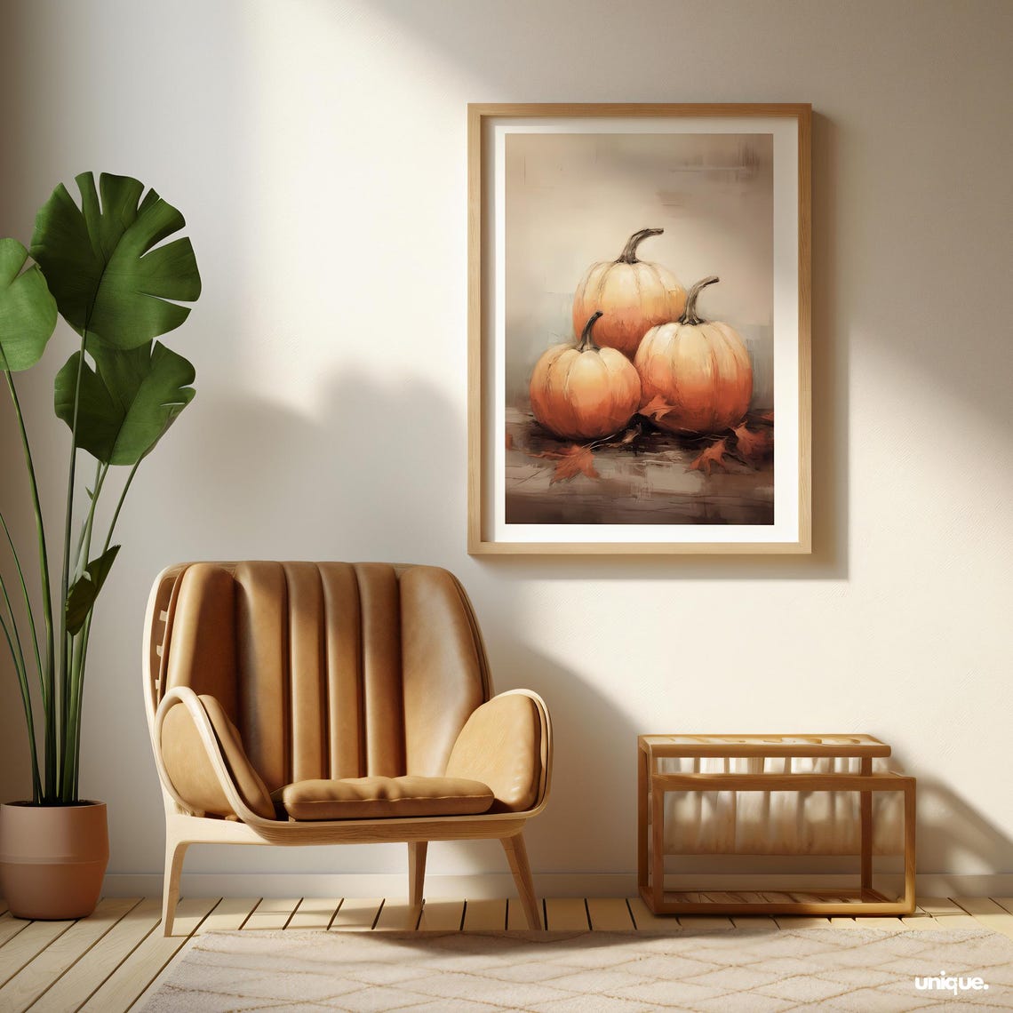 Rustic Three Orange Pumpkins Autumn Harvest Still Life Art Poster - Image 2