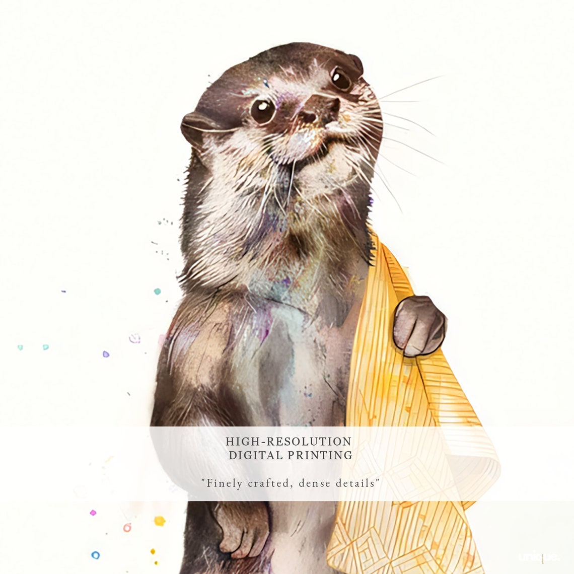 Watercolor Otter with Yellow Towel Cute Bathroom Animal Poster - Image 2