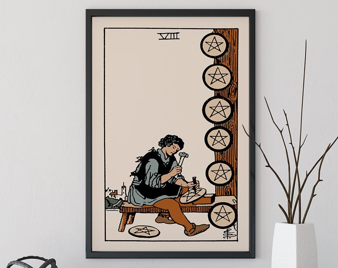 Eight of Pentacles Tarot Card Vintage Craftsmanship Art Poster - Image 2