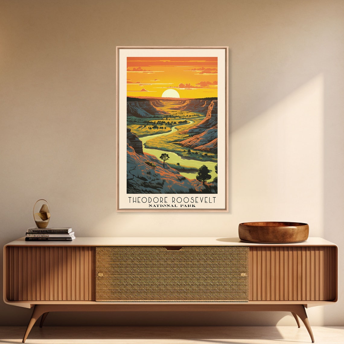 Theodore Roosevelt National Park Badlands Sunset River Travel Poster