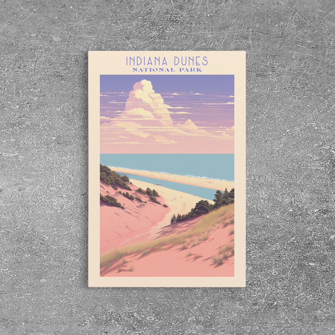 Indiana Dunes National Park Aerial Dune View Lake Travel Poster