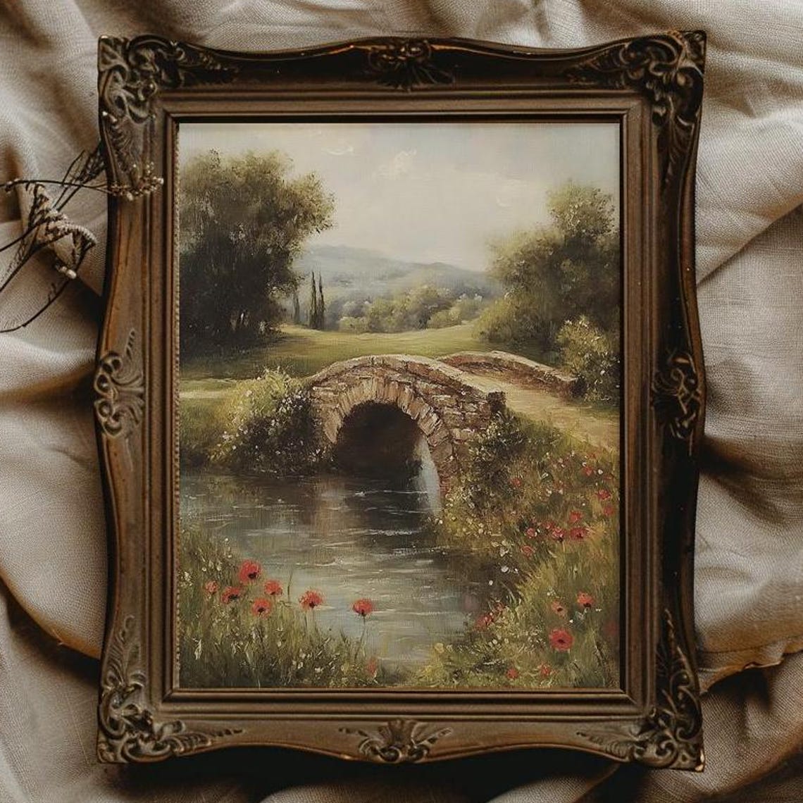 English Country Wall Art Vintage Bridge Painting Cottagecore Wall Art French Country Art Summer Wall Art Cottagecore Art Prints
