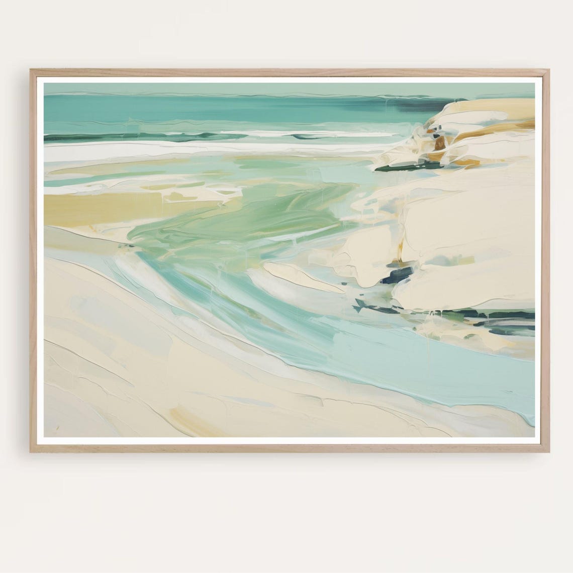 Ocean Painting Abstract Beach Turquoise Waves White Sand Wall Art
