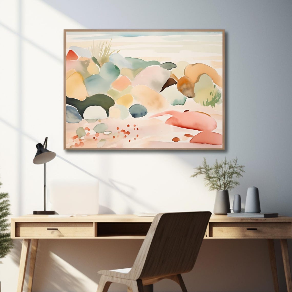 Abstract Coastal Beach Rocks Pastel Watercolor Landscape Poster - Image 2