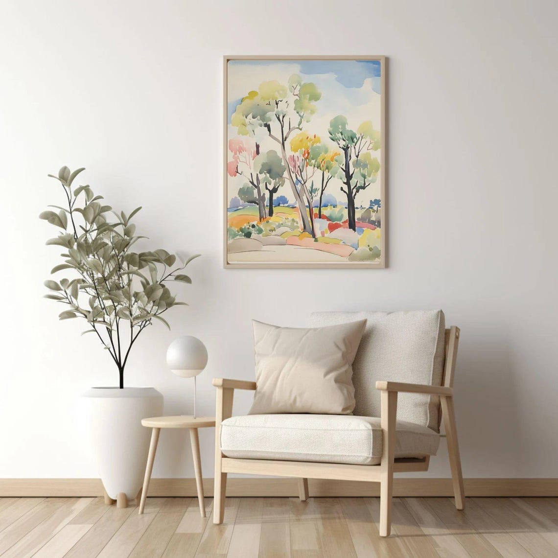 Vibrant Eucalyptus Tree Watercolor Landscape Colorful Modern Poster - Image 4