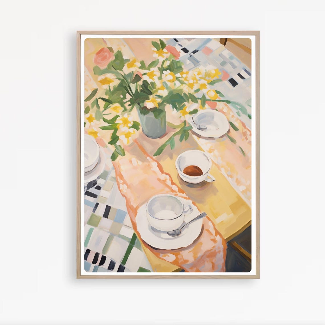 Sunny Breakfast Table Coffee Cups Flowers Kitchen Painting Poster - Image 2