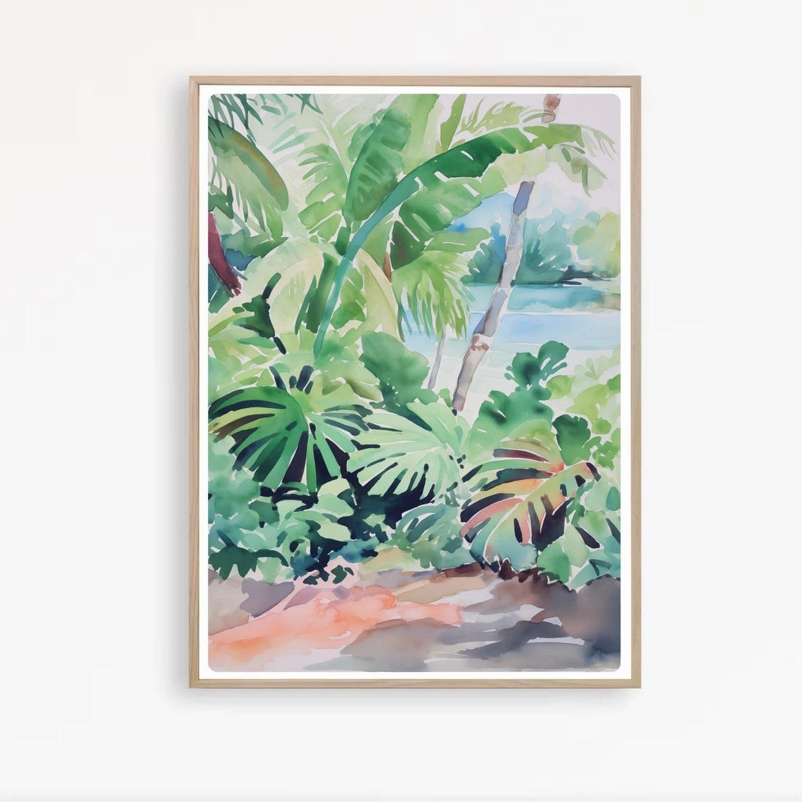 Tropical Beach Botanical Painting Lush Palm Leaves Watercolor Poster - Image 2
