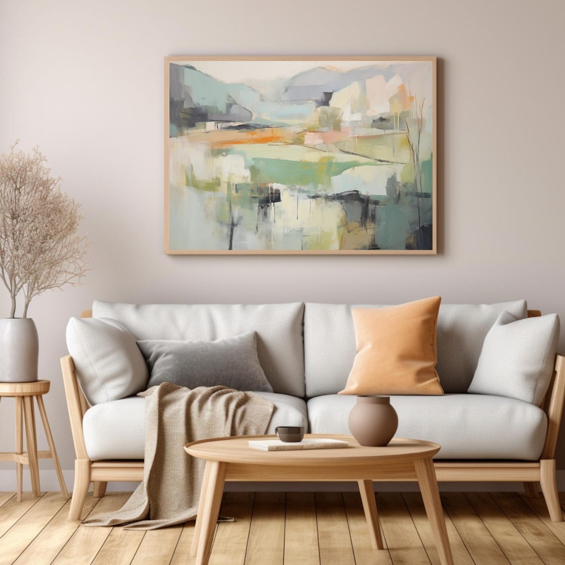 Neutral Abstract Landscape Painting Soft Gray Green Modern Art Poster - Image 4