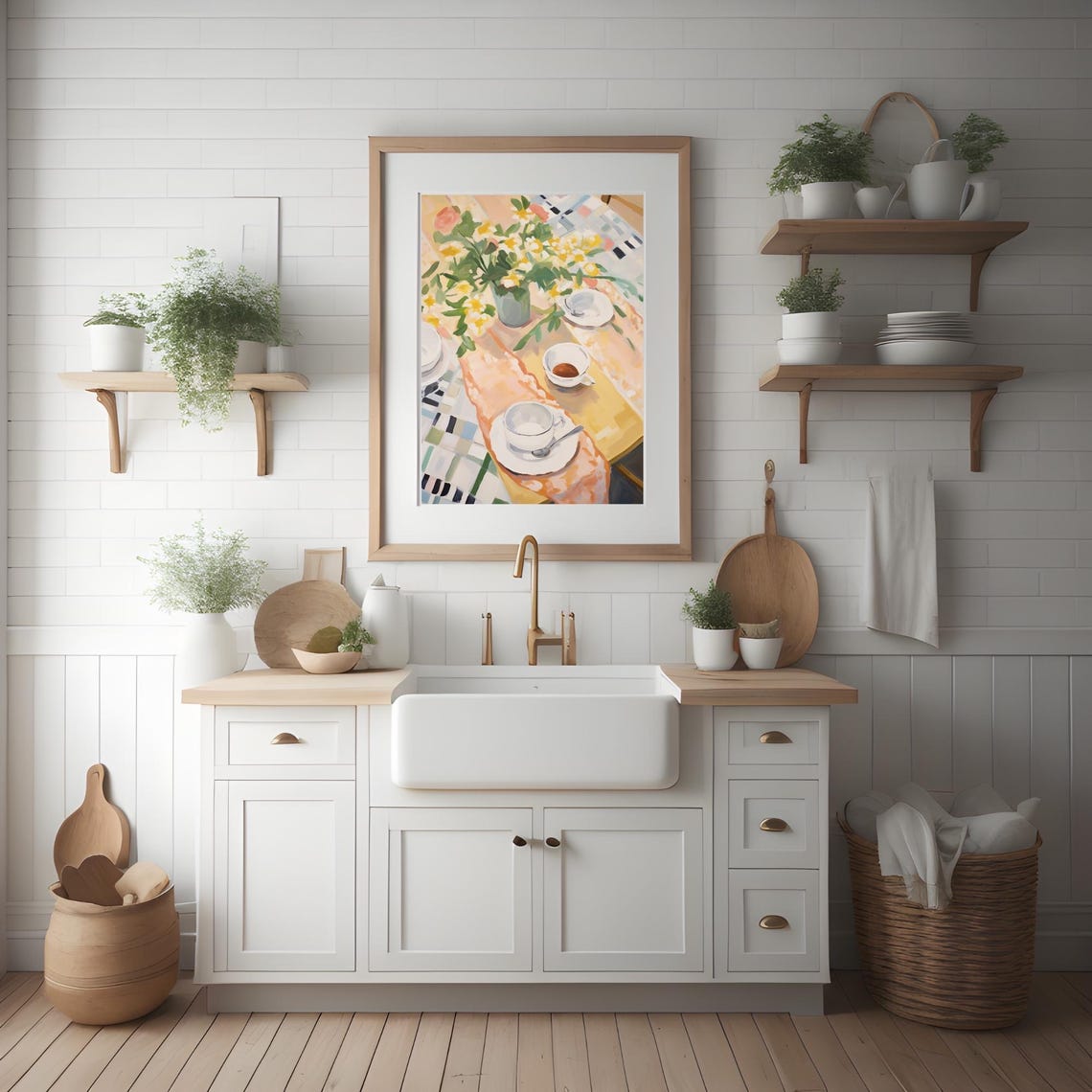 Sunny Breakfast Table Coffee Cups Flowers Kitchen Painting Poster - Image 3