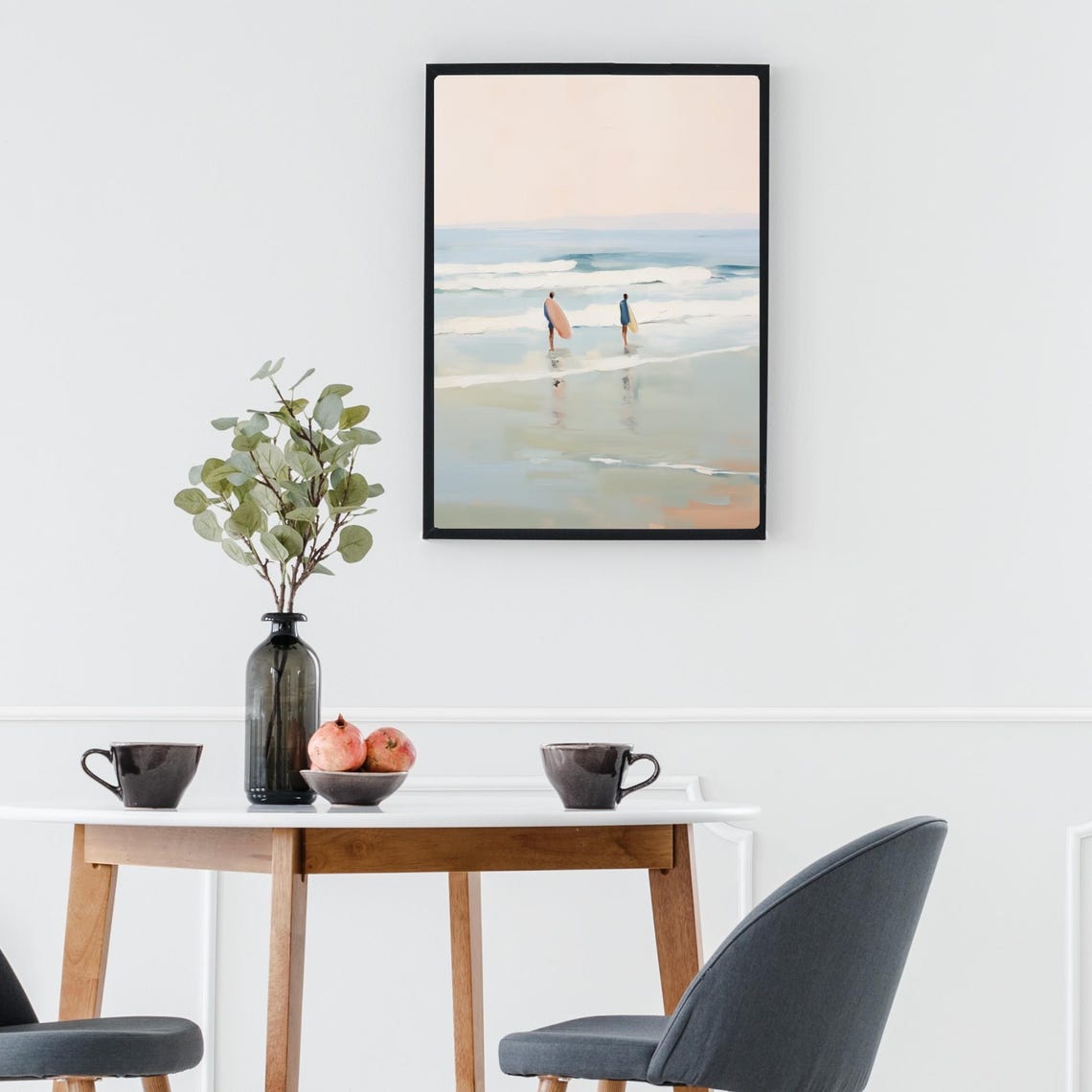Two Surfers Walking Into The Ocean Pastel Watercolor Beach Poster - Image 4