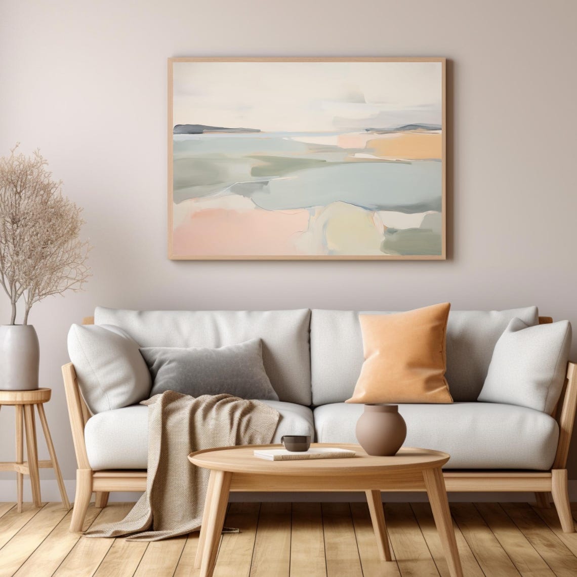 Neutral Abstract Beach Landscape Soft Sand And Sea Tones Art Poster - Image 2