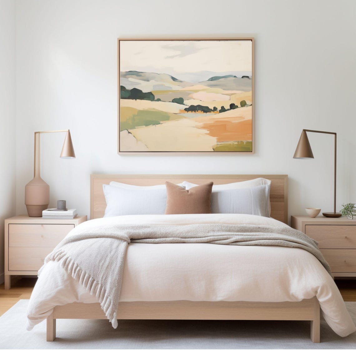 Abstract Neutral Landscape Rolling Hills Sage Terracotta Print - Image 3