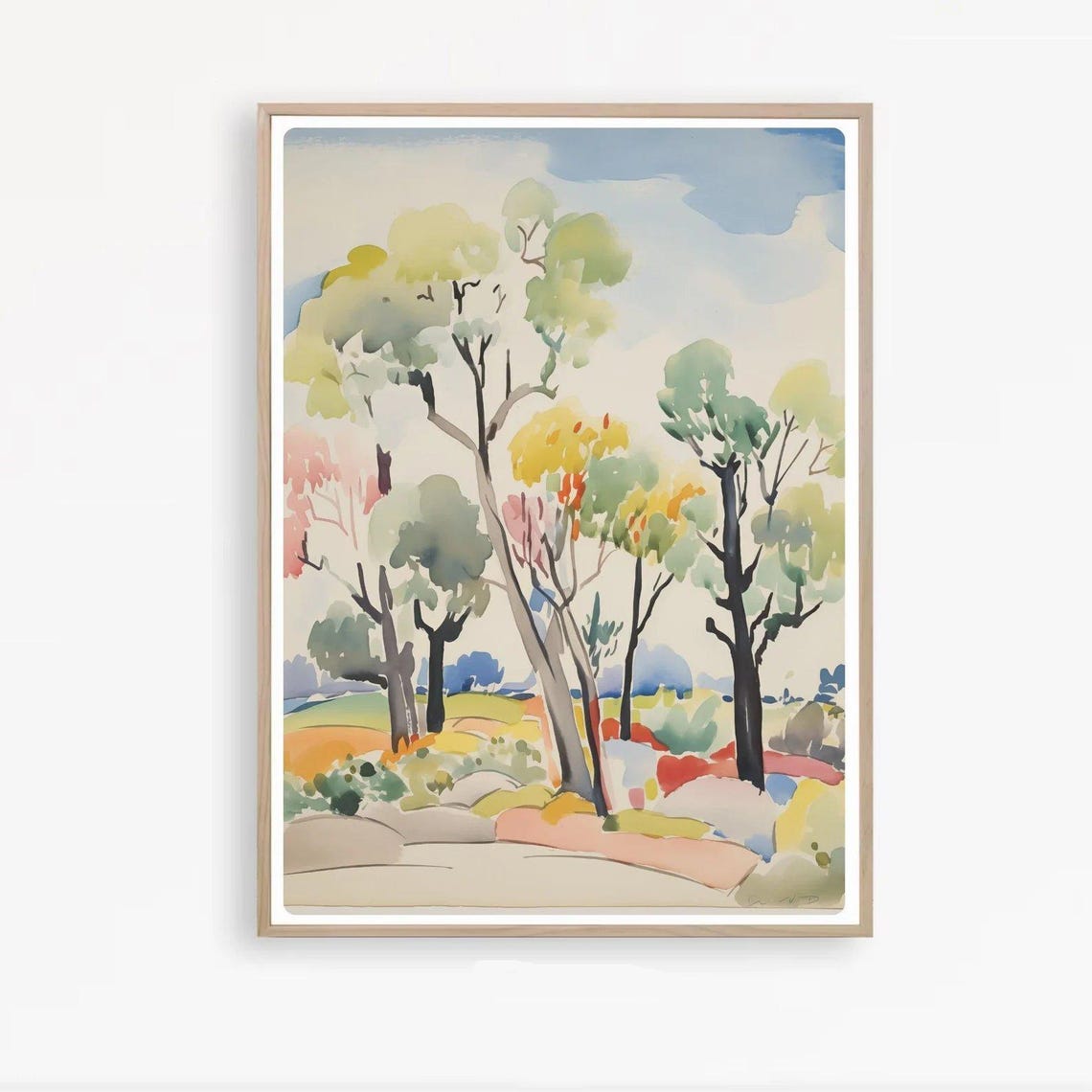 Vibrant Eucalyptus Tree Watercolor Landscape Colorful Modern Poster - Image 2