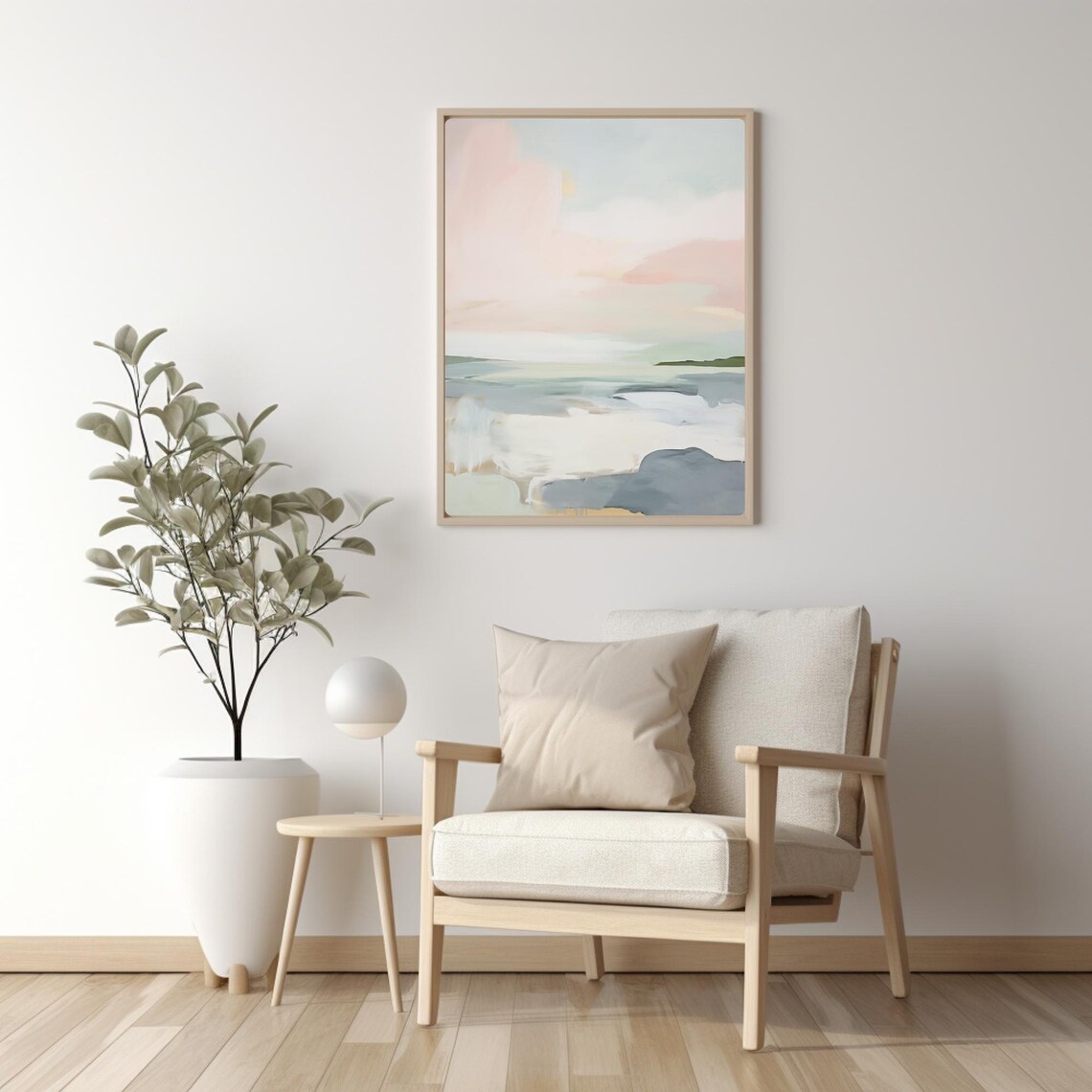 Minimal Abstract Coastal Watercolor Painting Blue Grey Waves Poster - Image 3