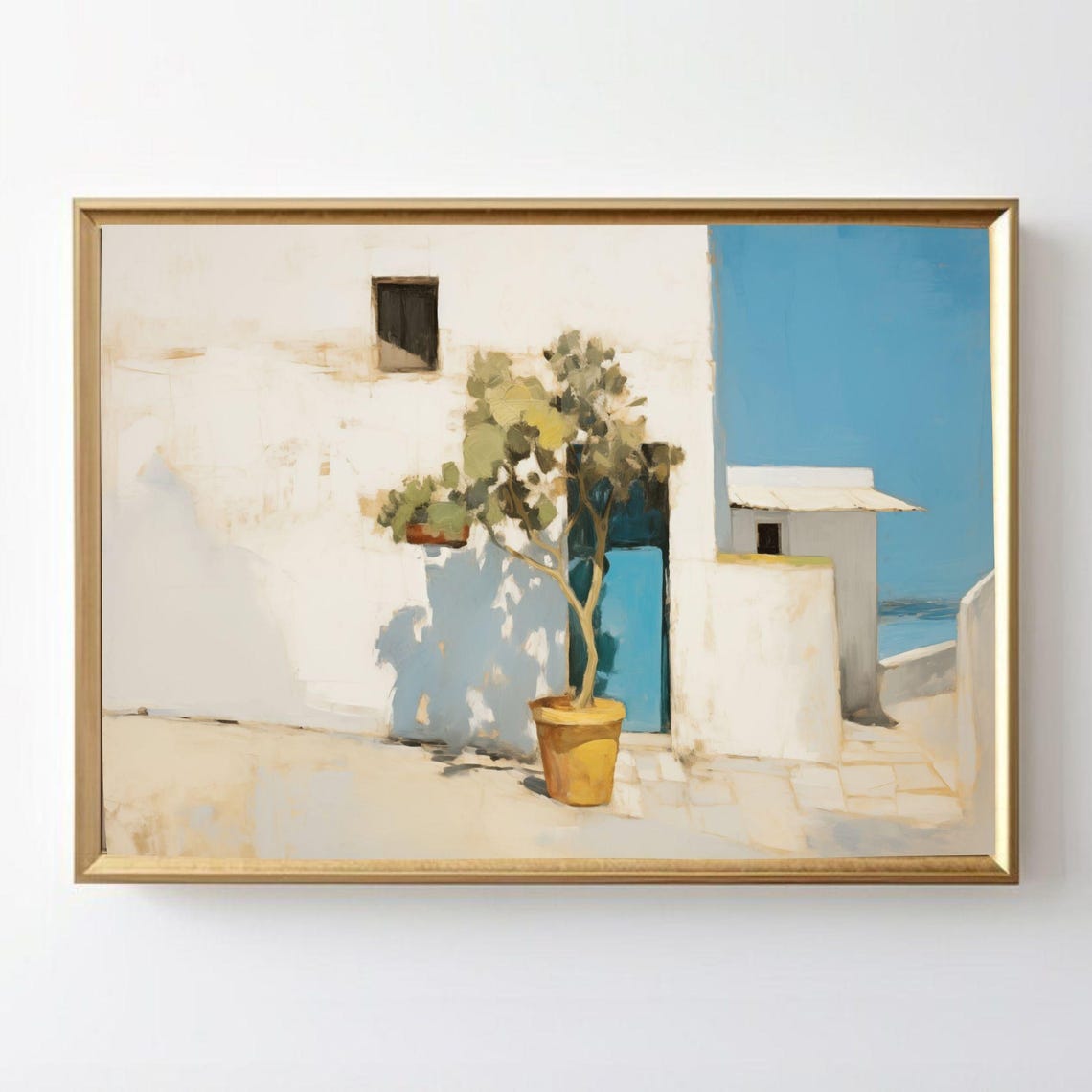 Ibiza Watercolor Travel Poster, Mediterranean White House - Image 4