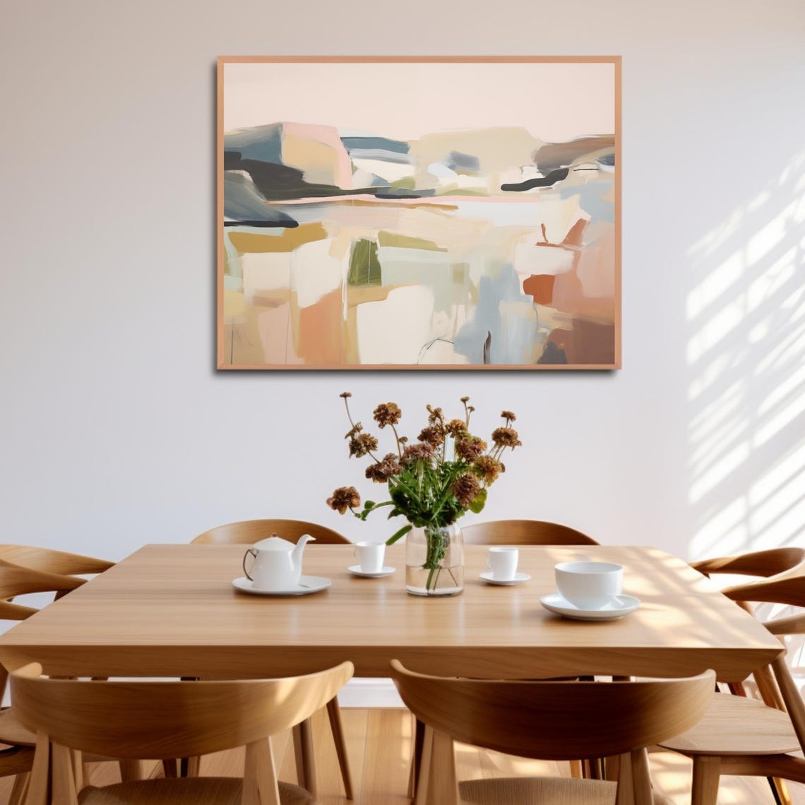 Neutral Abstract Landscape Painting Blush Beige Modern Art Poster - Image 2