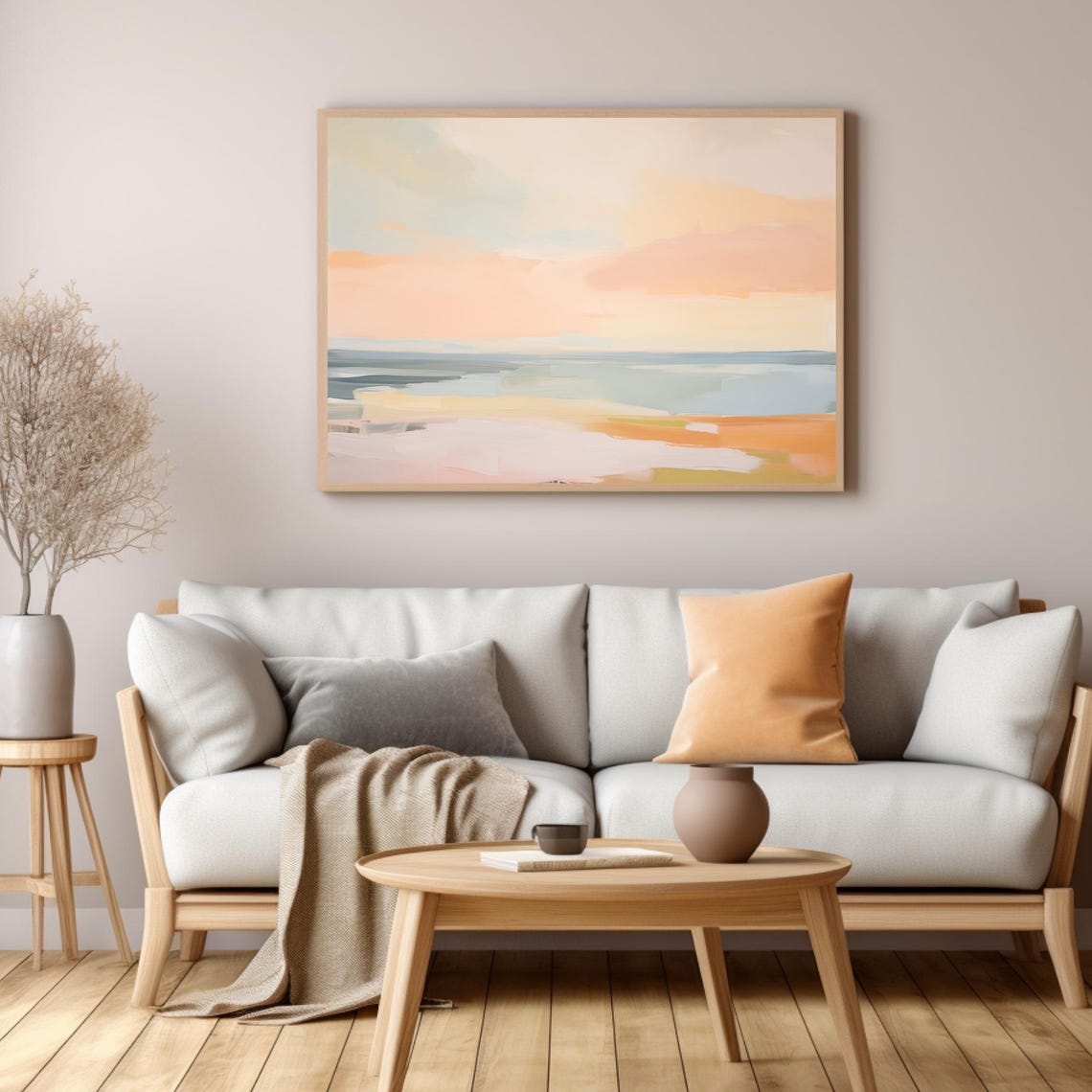 Ocean Sunset Abstract Painting Peach Sky Orange Shore Modern Poster - Image 2