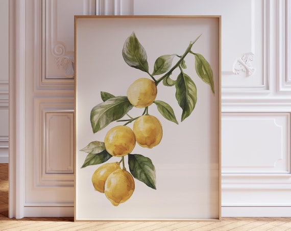 Lemon Print For Kitchen Mediterranean Wall Art Fruit Italian Citrus Watercolor