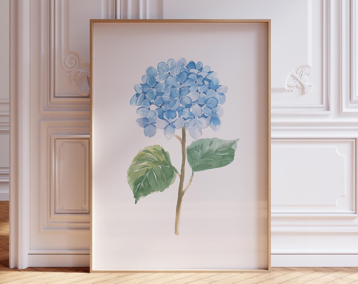 Blue Hydrangea Print Botanical Watercolor Coastal Grandma