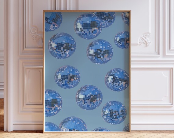 Blue Disco Balls Party Mirrorball Retro Funky Dance Art Poster