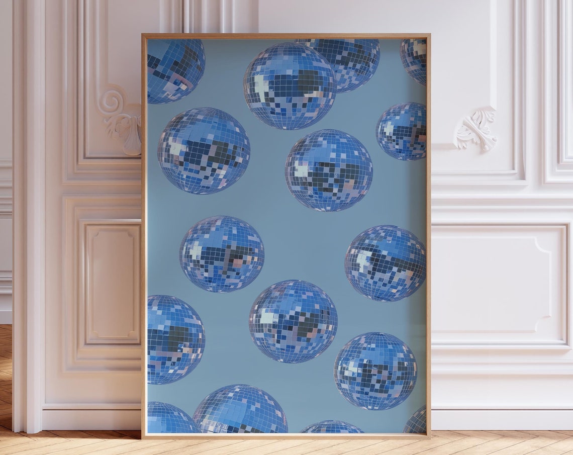 Blue Disco Balls Party Mirrorball Retro Funky Dance Art Poster