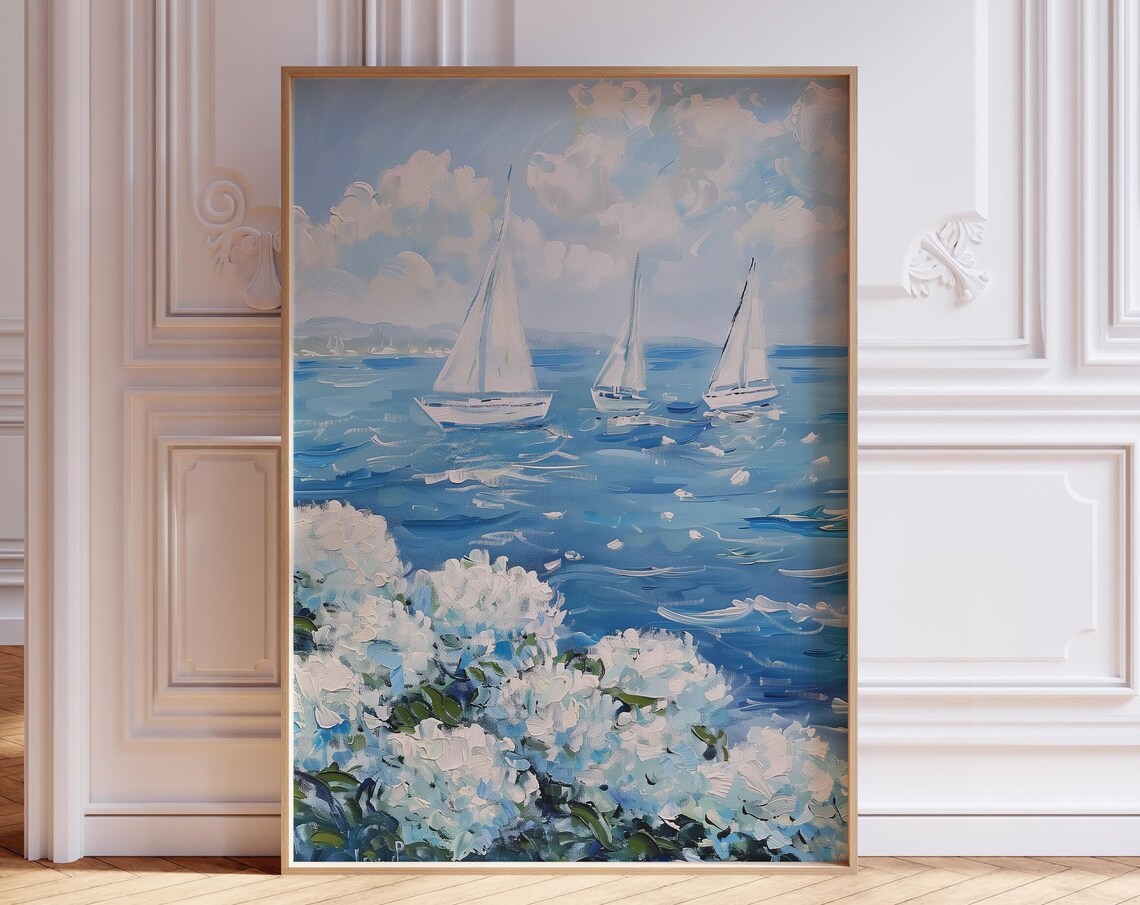 Coastal Granddaughter Sailboat Ocean Blue Floral Art Print