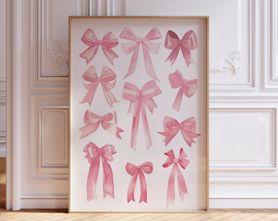 Pink Coquette Watercolor Bows Trendy Girly Wall Decor Poster