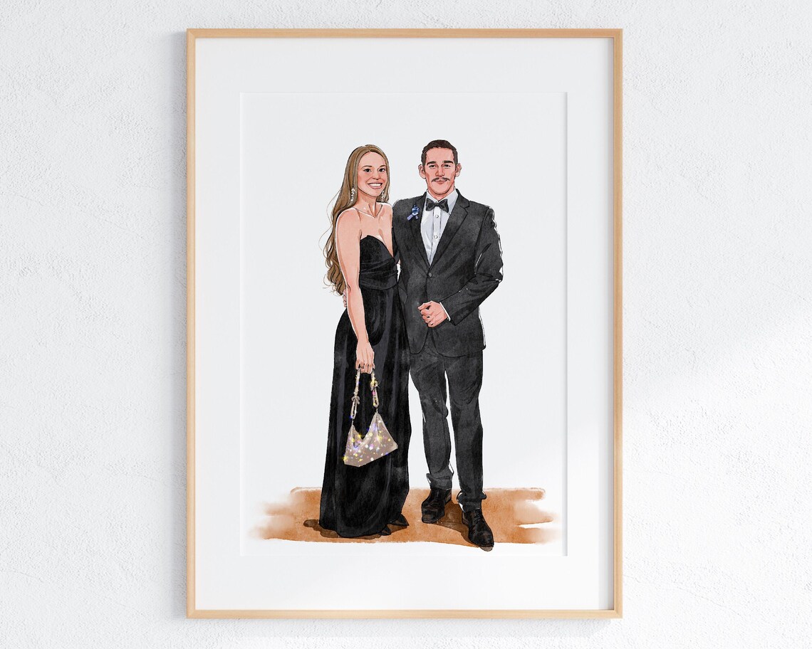 Wedding Party Group Portrait With Dog and Cat Watercolor Art Poster - Image 5