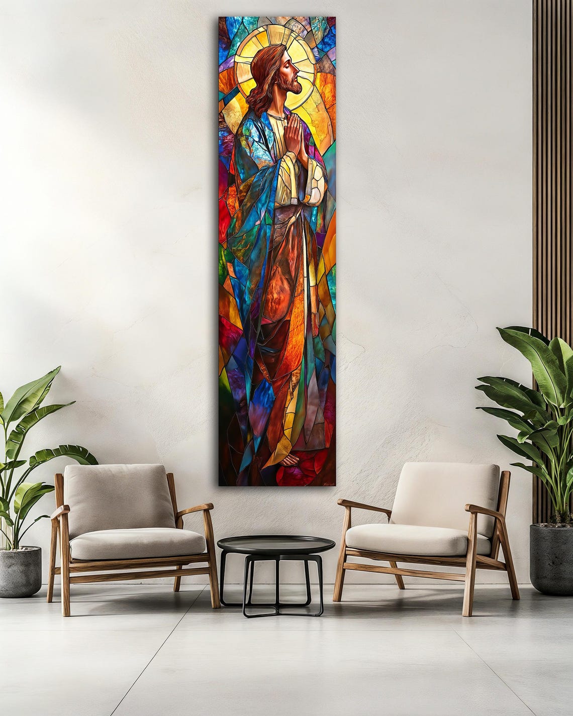 Jesus Praying Stained Glass Mosaic Colorful Vertical Religious Poster - Image 2