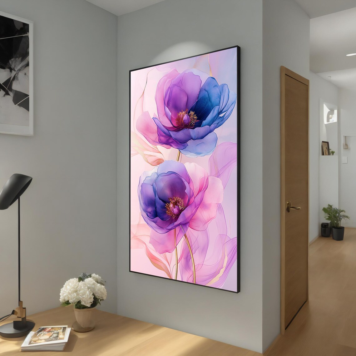 Purple Pink Blue Abstract Floral Watercolor Blooms Modern Art Poster