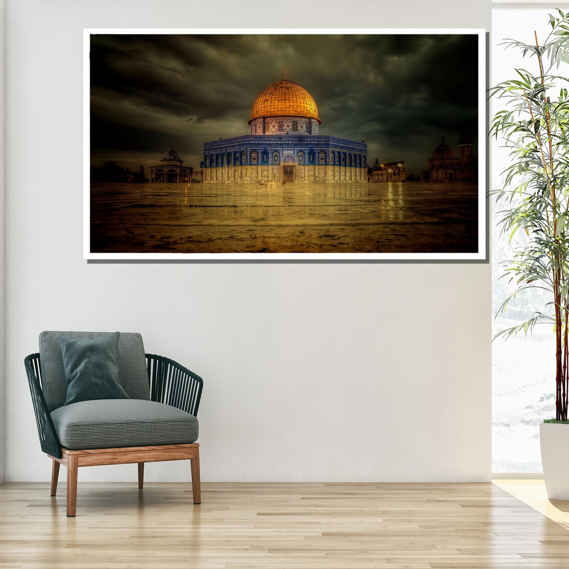 Jerusalem Dome Of The Rock Stormy Sky Night Lights Islamic Wall Art Poster - Image 2