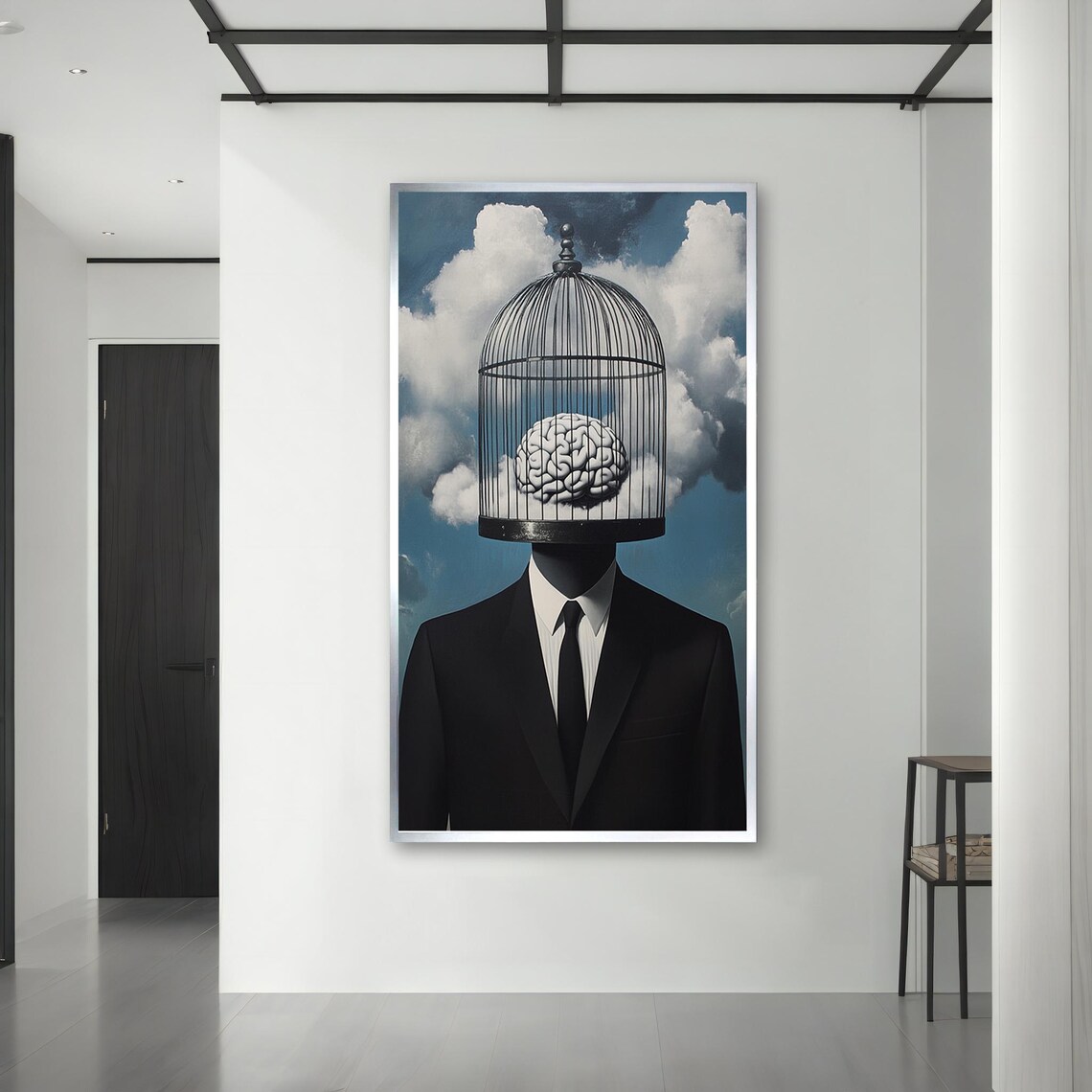 Surreal Brain In Cage Painting Thought Provoking Wall Decor Modern Surrealism Wall Art Unique Abstract Artwork Gift Idea - Image 3