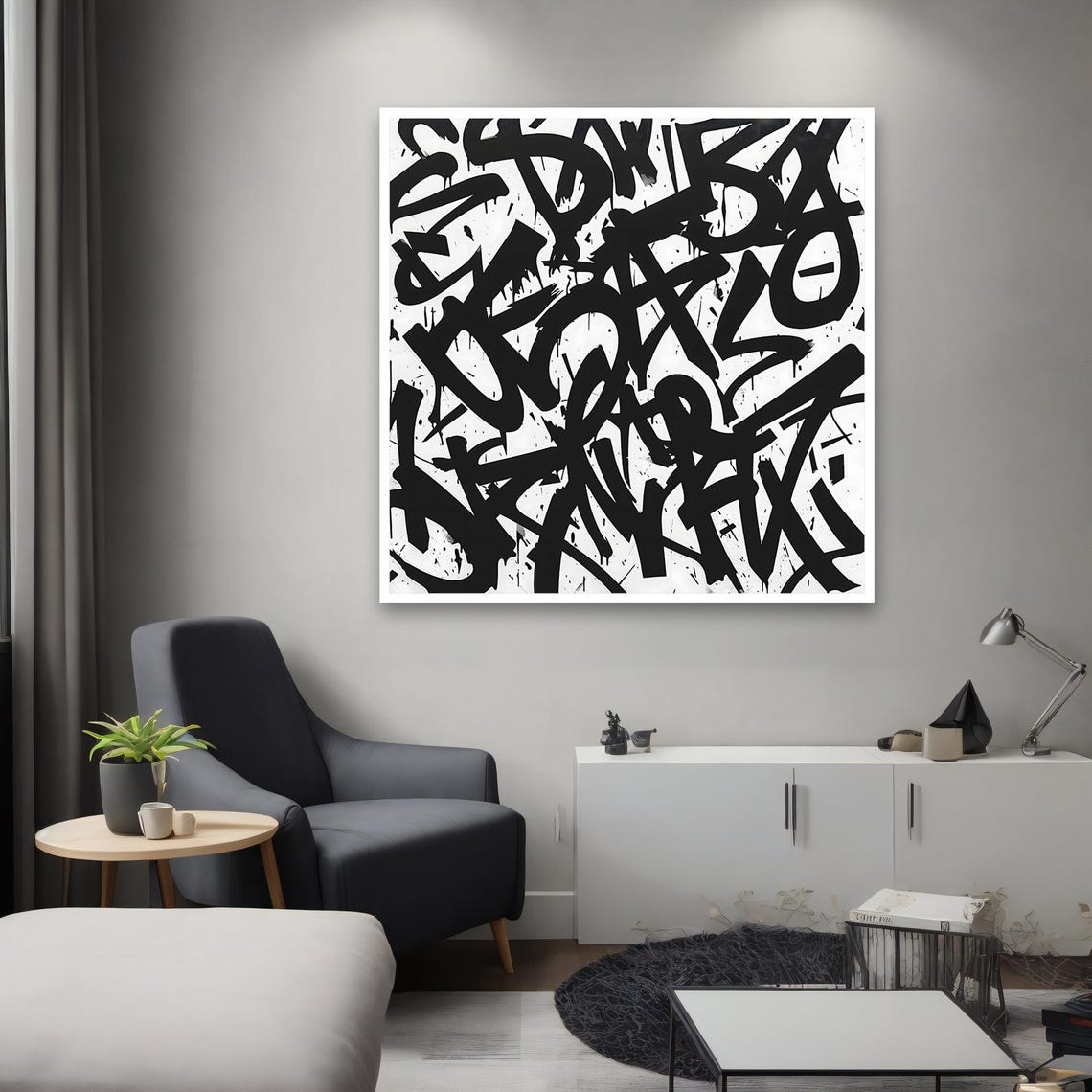 Black And White Urban Graffiti Tag Street Art Style Modern Wall Poster - Image 2
