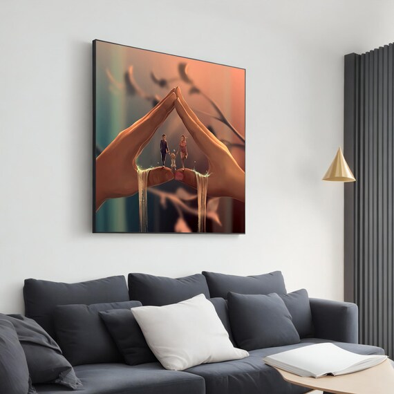 Surreal Family Bond Art Heartwarming Hands Protecting Family Emotional Wall Decor Dreamlike Home Decoration Unique Gift