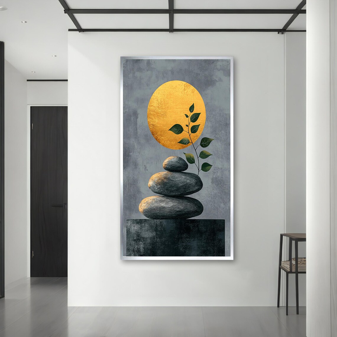 Stacked Zen Stones Gold Sun Circle Leaf Branch Minimalist Modern Nature Poster - Image 3
