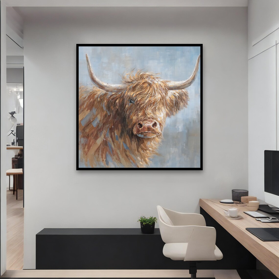 Highland Cow Portrait Rustic Farmhouse Textured Animal Art Print - Image 3