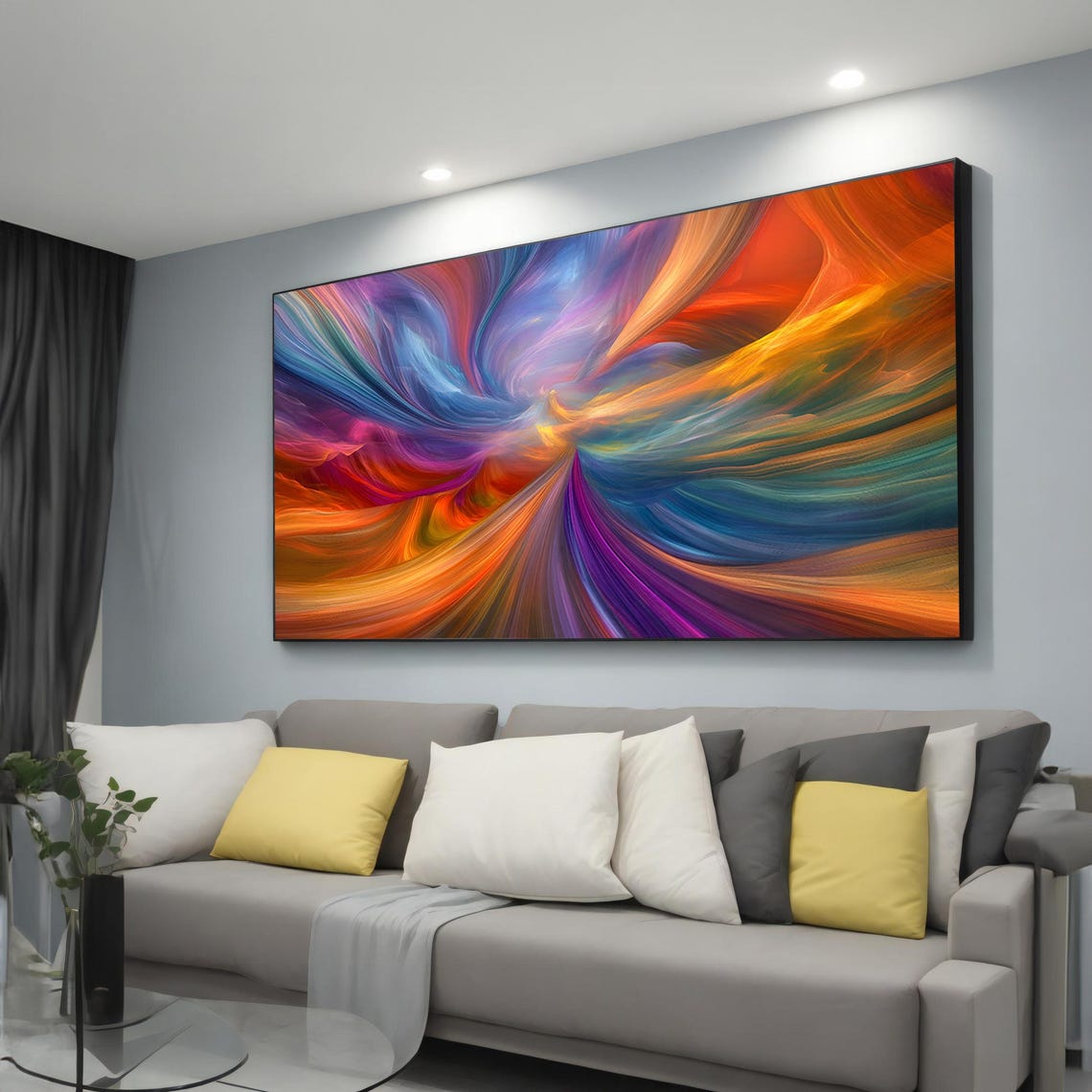 Vibrant Multicolor Silk Swirl Waves Abstract Painting Wall Art Poster