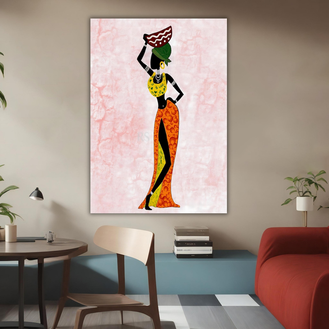 African Woman Silhouette Orange Skirt Ethnic Style Wall Art Poster - Image 3