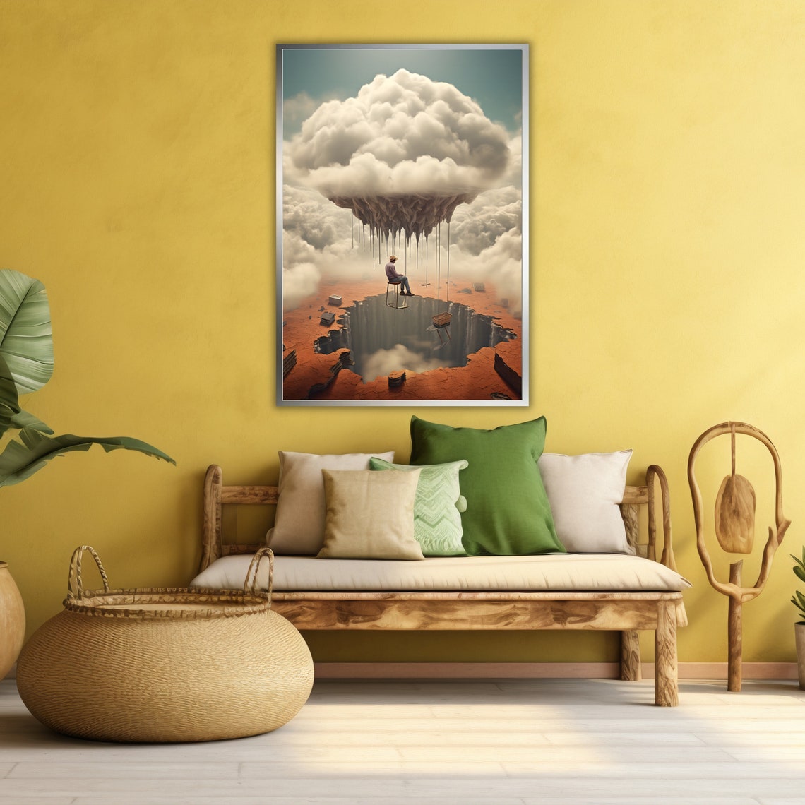 Flying With Man Clouds Surrealism Artwork Surreal Wall Decor Flying Man Surreal Print Ready To Hang Gift - Image 3