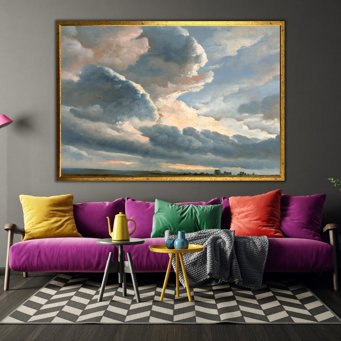 Sky Blue Cloud Wall Art Framed Print Ready To Hang Minimalist Large Wall Decor Living Room Or Bedroom Artwork - Image 3